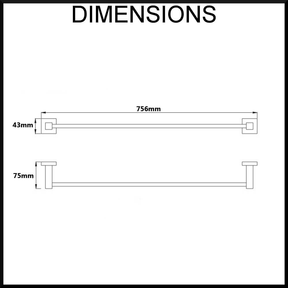 Quadro Stainless Steel Single Towel Rail (750mm) Dimensions