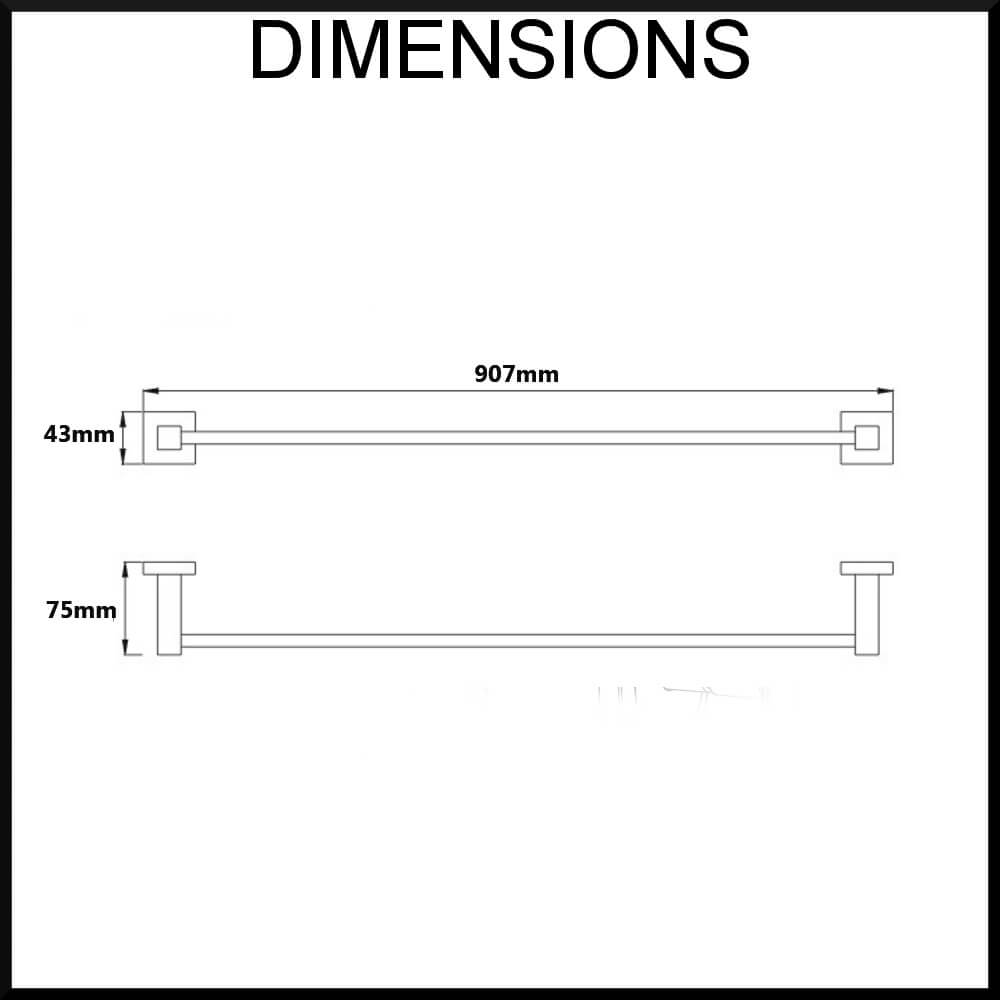 Quadro Stainless Steel Single Towel Rail (900mm) Dimensions