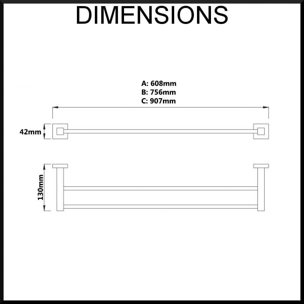 Quadro Stainless Steel Double Towel Rail Dimensions