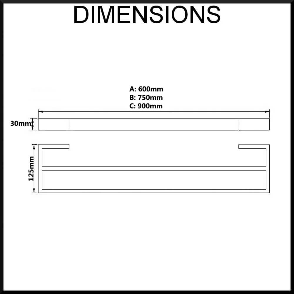 Montangna Stainless Steel Double Towel Rail 600mm/750mm/900mm Dimensions