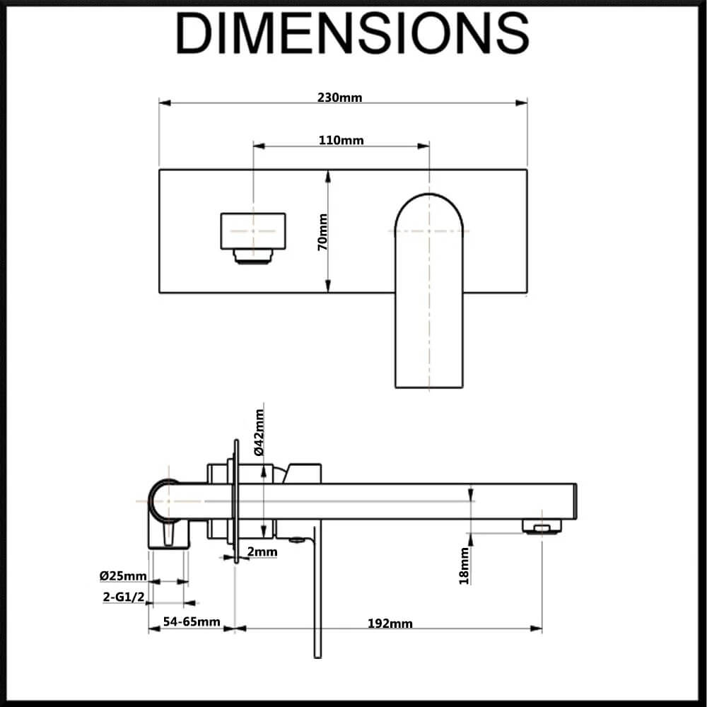 Prato Wall Mounted Mixer and Spout Dimensions