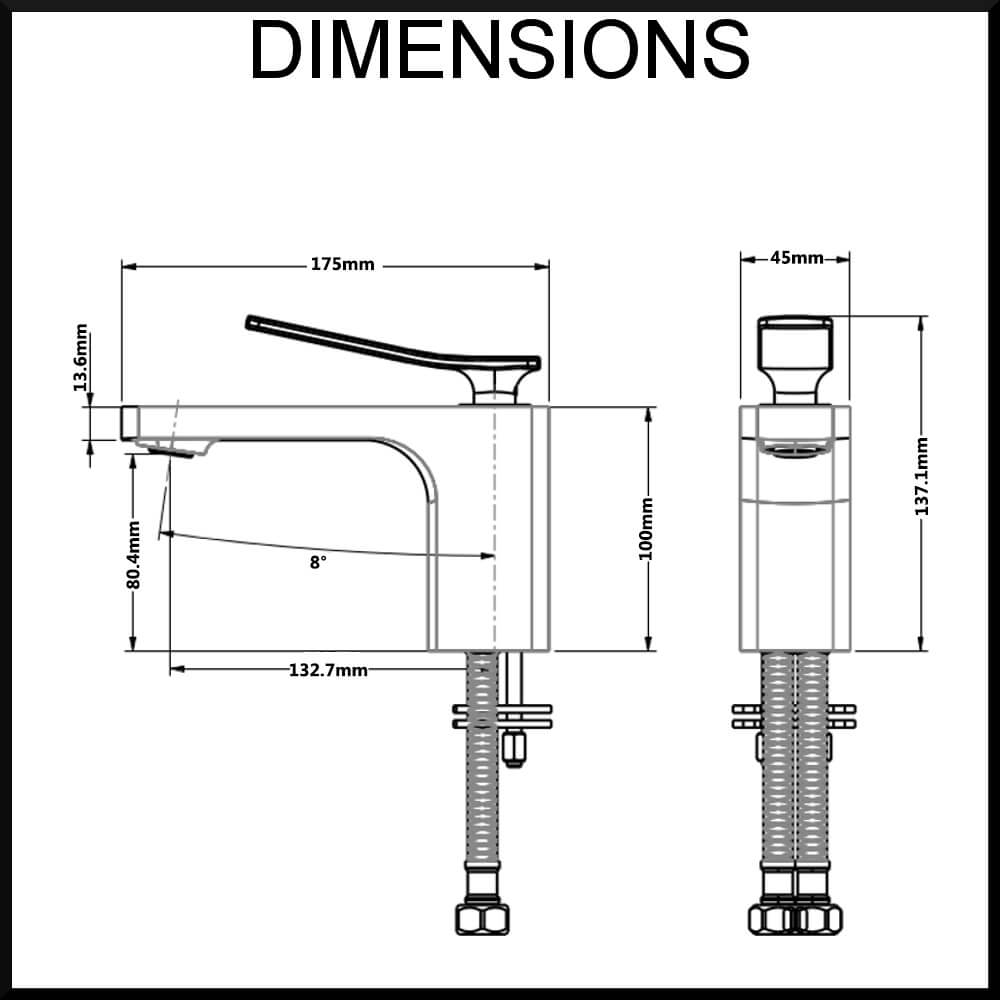 Cortina Single Lever Bathroom Basin Mixer Tap Dimensions