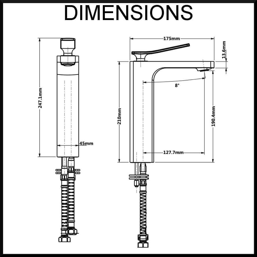 Cortina Single Lever Tall Basin Mixer Tap Dimensions