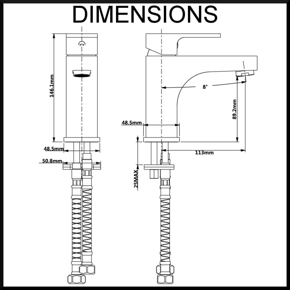 Terrus Single Lever Basin Mixer Dimensions
