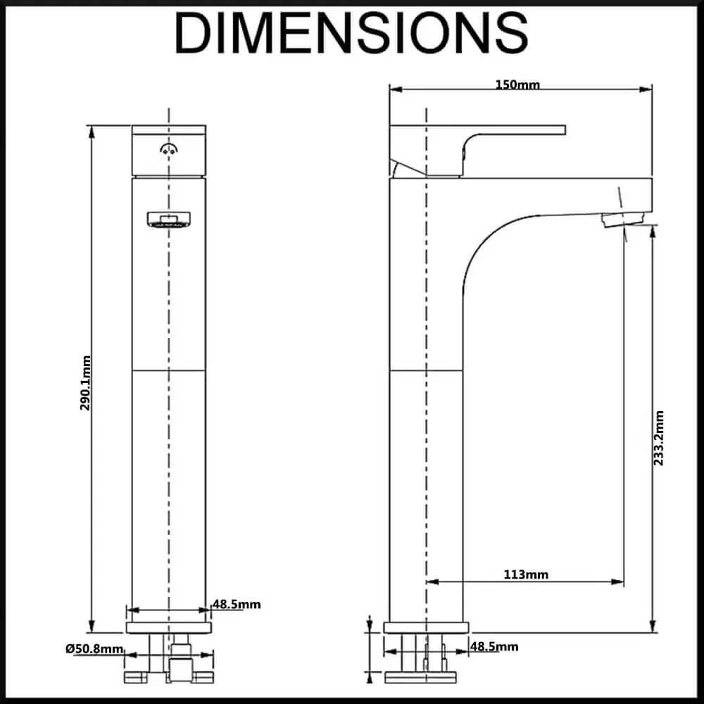 Terrus Tall Single Lever Basin Mixer Dimensions
