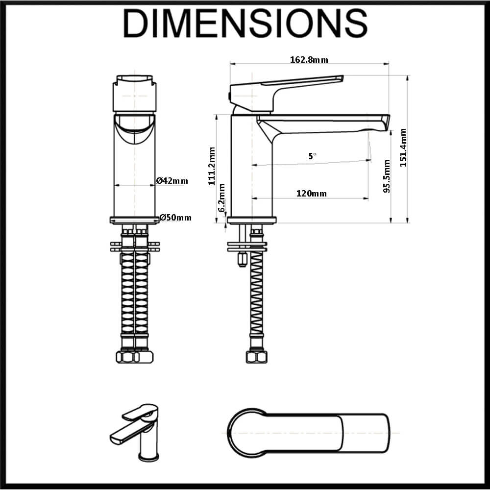 Fleur Stainless Steel Single Lever Basin Mixer Tap Dimensions
