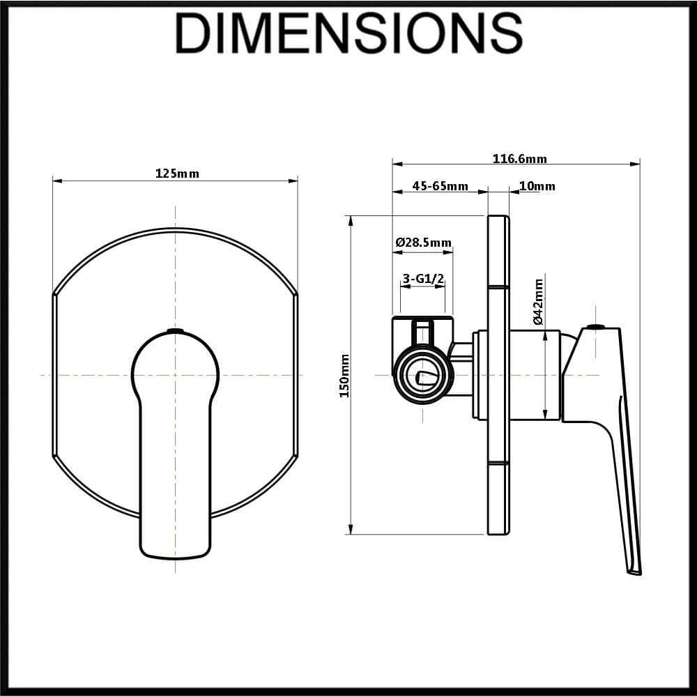 Fleur Wall Mounted Shower Mixer Dimensions