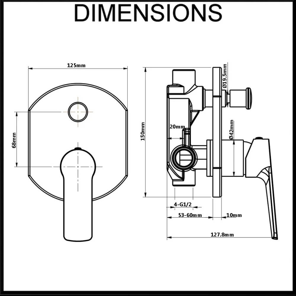 Fleur Wall Mounted Shower Mixer with Diverter Dimensions
