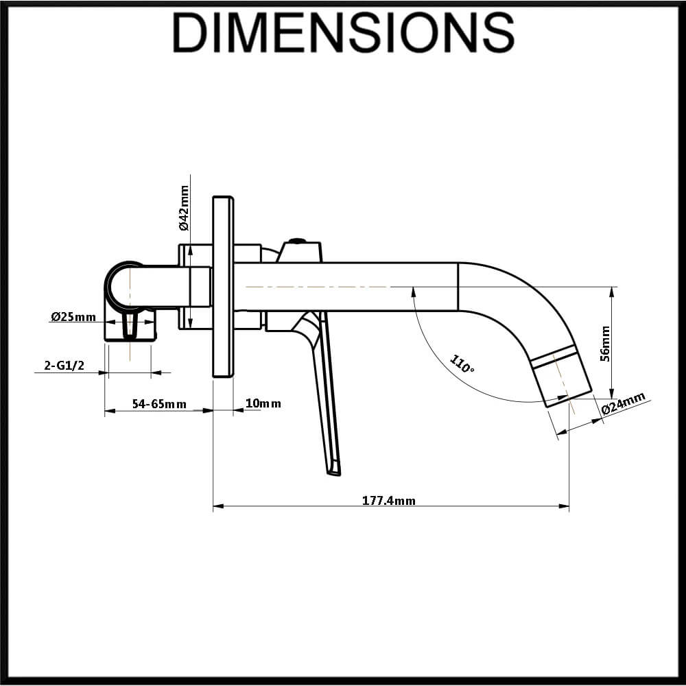 Fleur Wall Mounted Single Lever Mixer Tap and Spout Dimensions