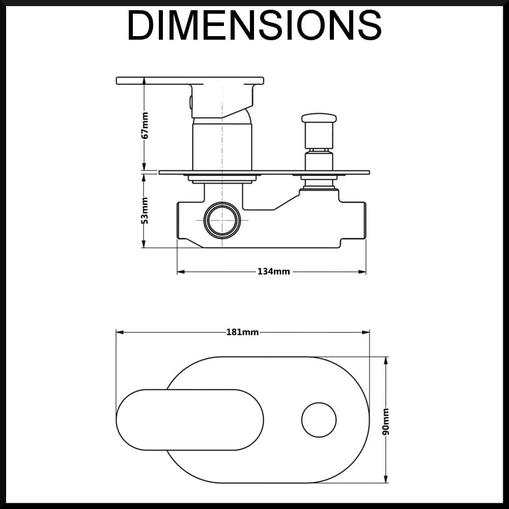 Eve Wall Mounted Shower Mixer with Diverter Dimensions