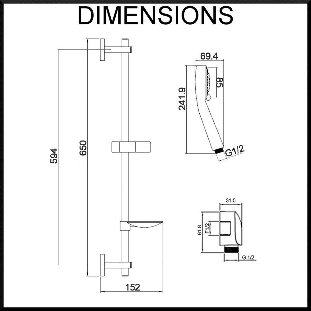 Concept Hand Shower and rail Set 5 Function with Air Turbo