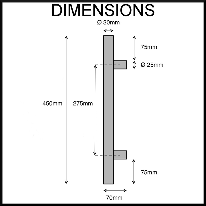 Entrance Door Handle Pull Set - Round - Stainless Steel - 450mm Dimensions