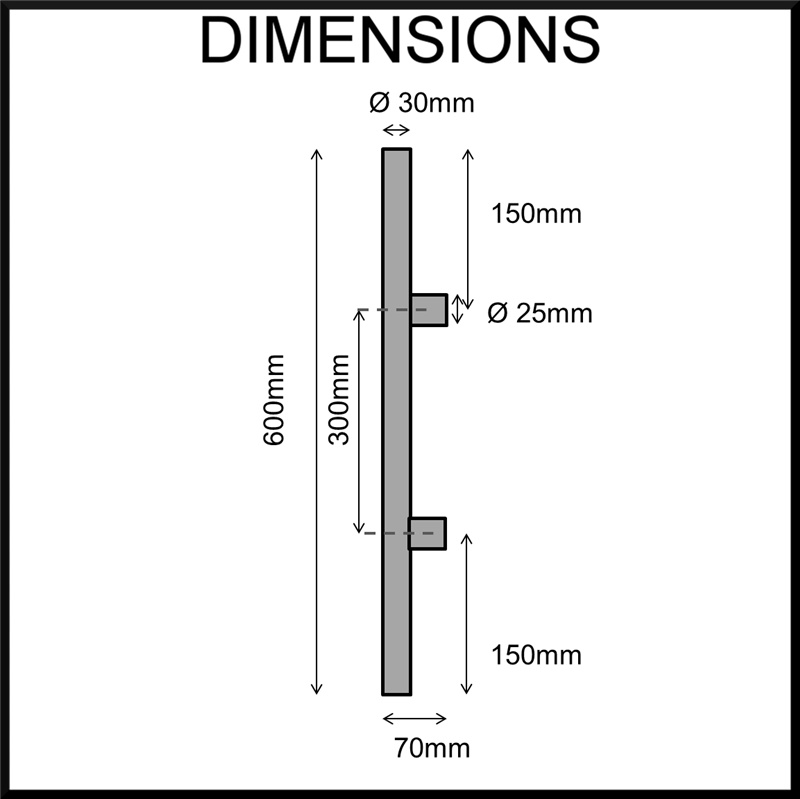 Entrance Door Handle Pull Set - Round - Stainless Steel - 600mm Dimensions
