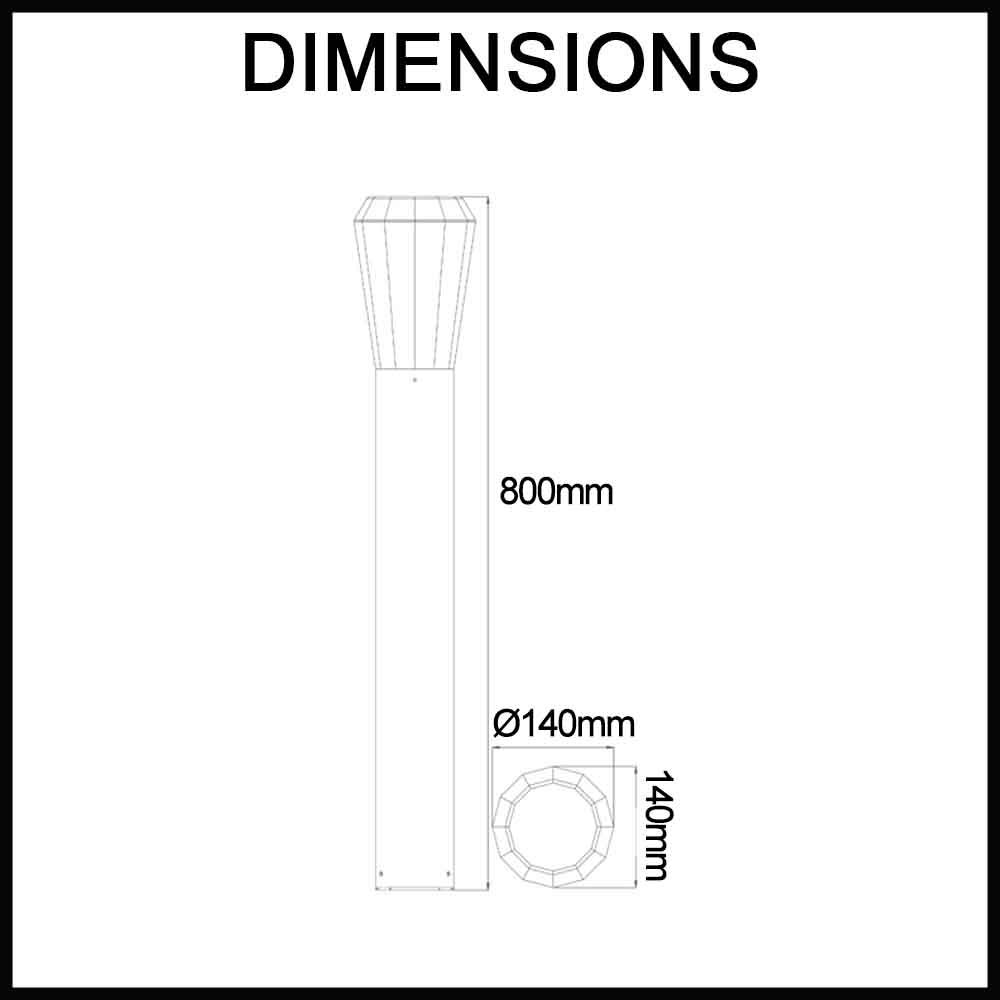 Ged LED Bollard Path Light - 240V - 800mm - IP54 - Tapered - Grey