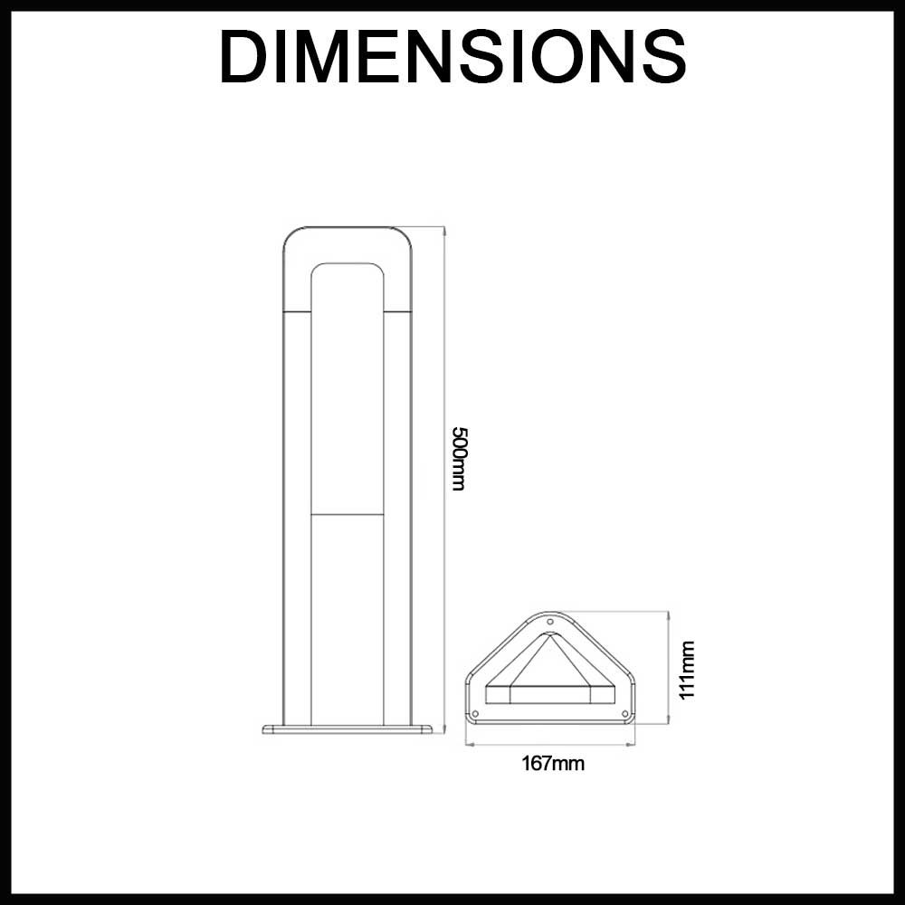 Hathor LED Bollard Path Light - 240V - 500mm - IP54 - Triangle - Grey
