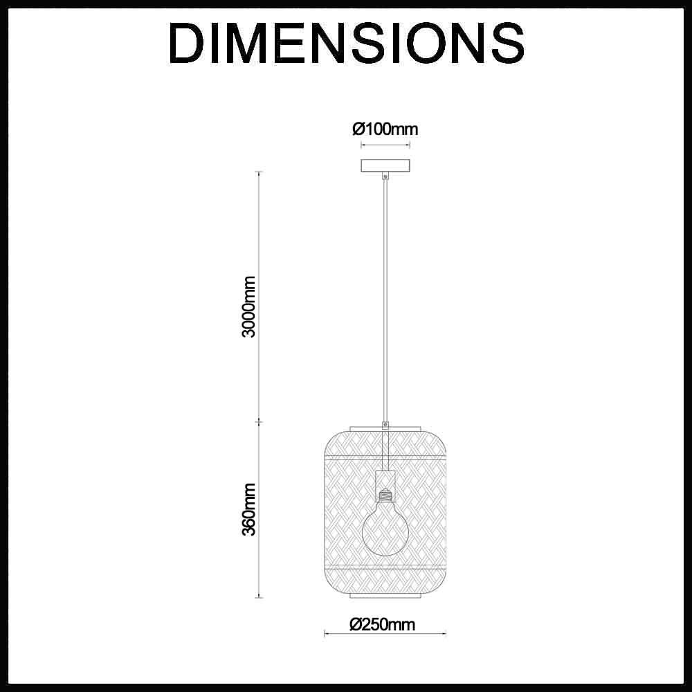 Cesta Interior Pendant Light - Cylinder Bamboo Cage - 250mm - Brown / Natural