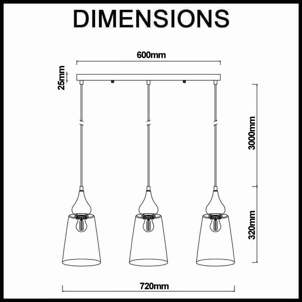 Jerez 3 Bar Pendant Lights - Flat Top Ellipse Glass - Bronze Amber