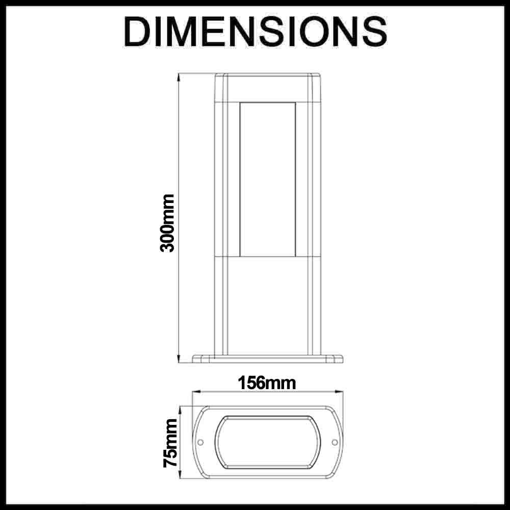 Amun 300mm Height LED Rectangular Matte Black Bollard Light
