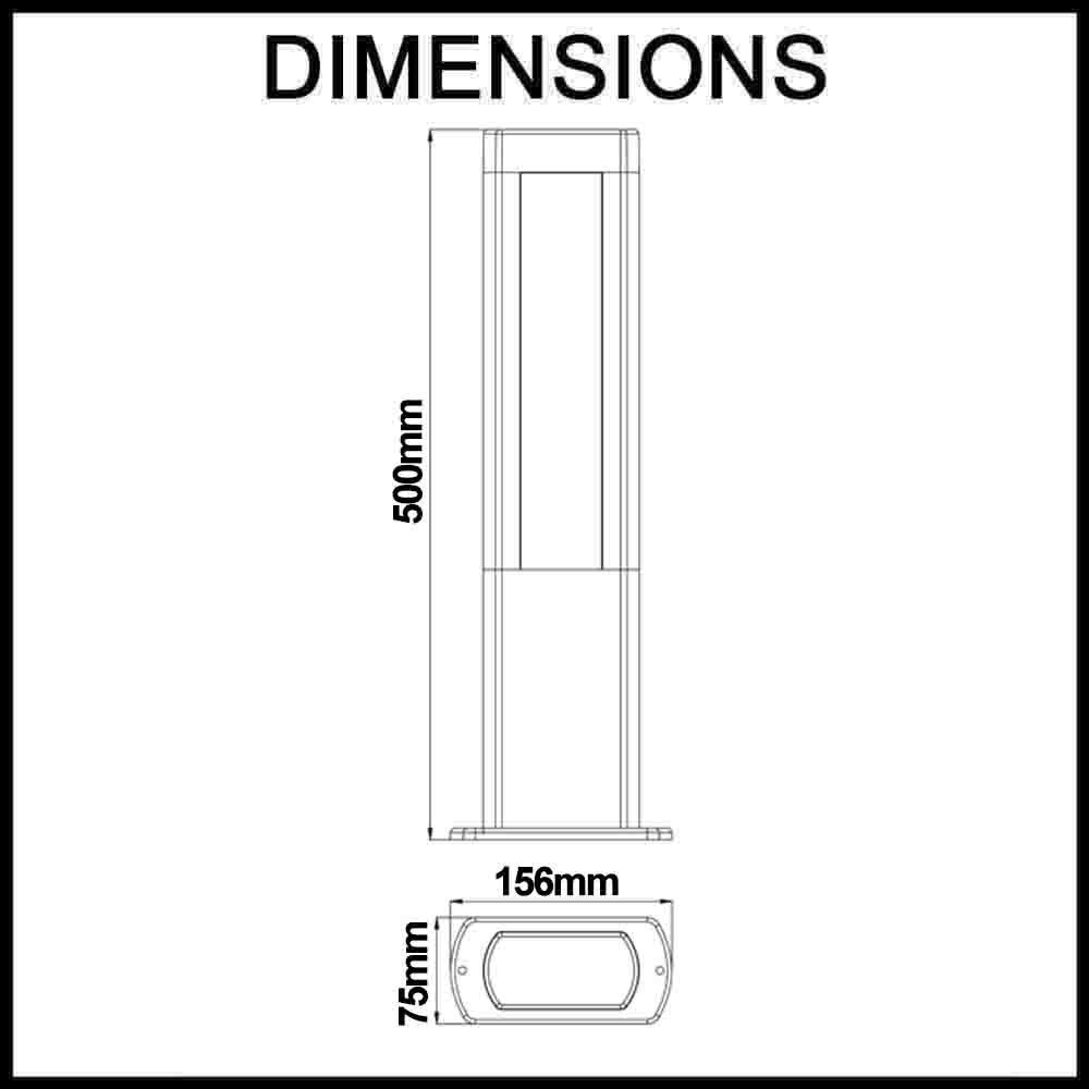 Amun 500mm Height LED Rectangular Matte Black Bollard Light