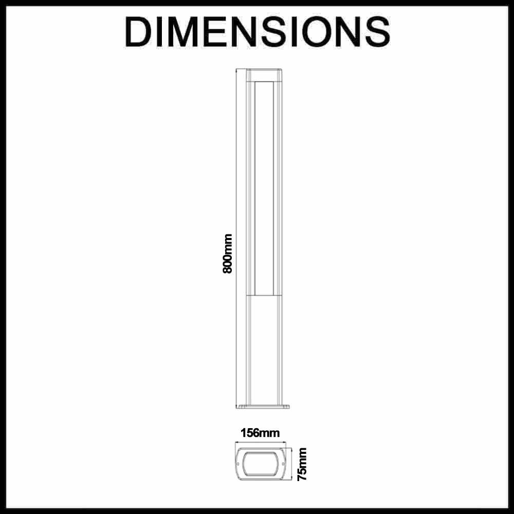 Amun 800mm Height LED Rectangular Matte Black Bollard Light