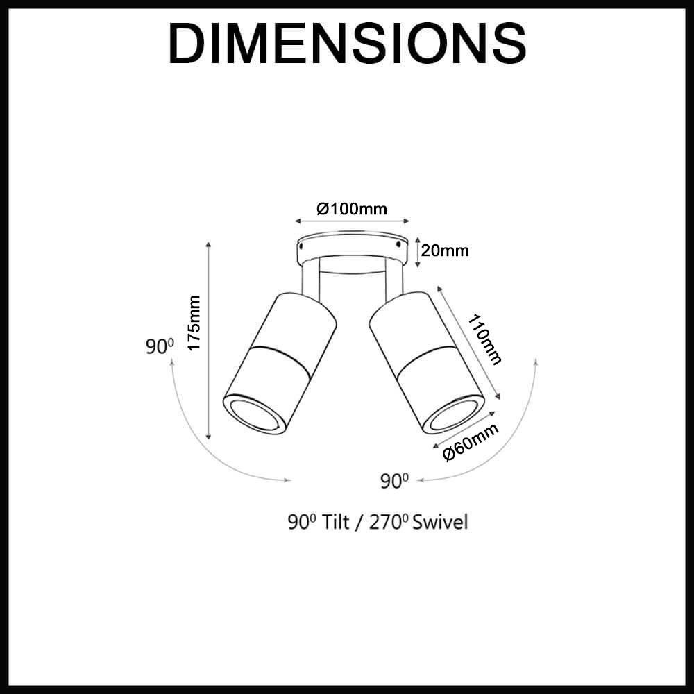 Adjustable Round 2 Heads Spotlight Dimensions Guide