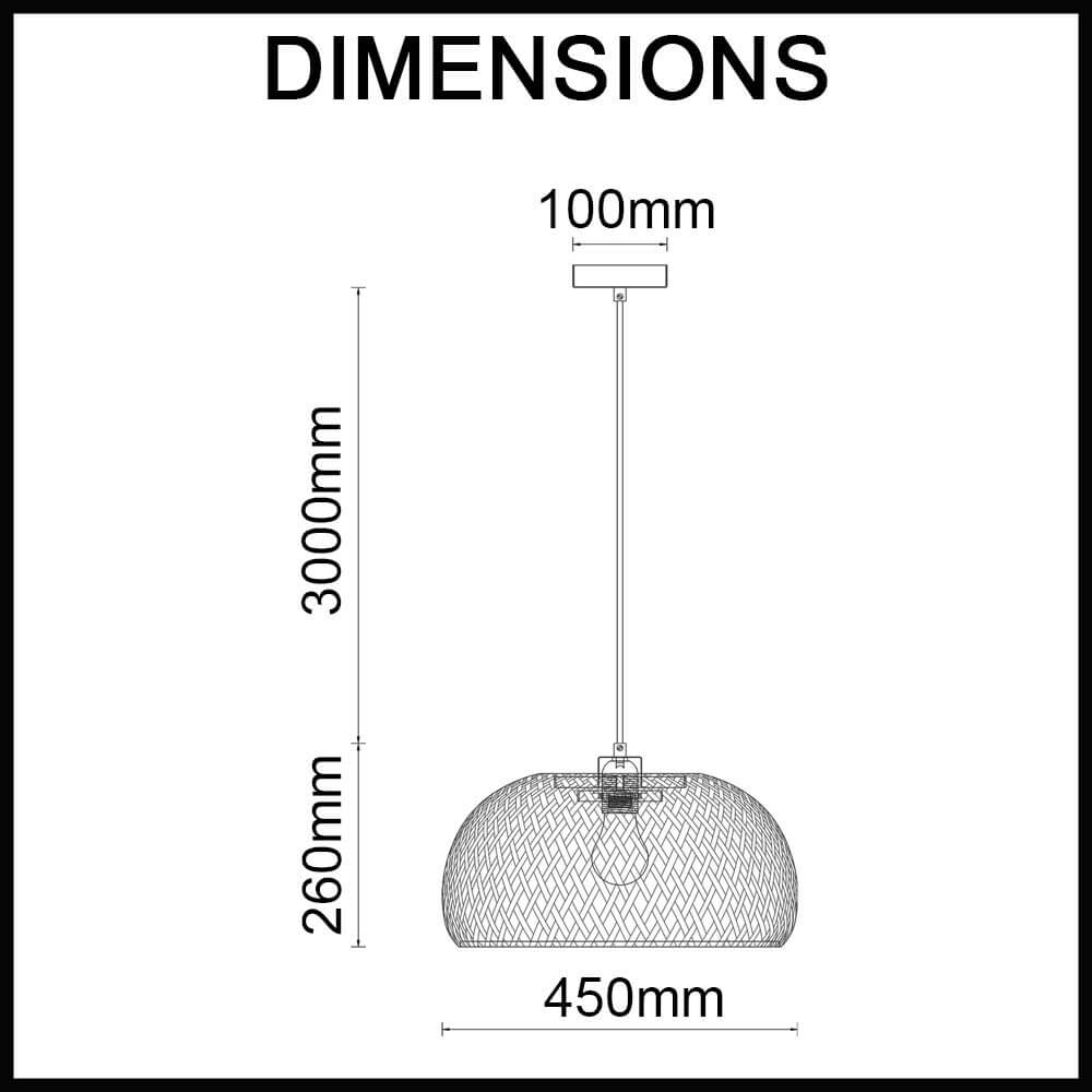 Canasta 450mm bamboo dome pendant light dimensions guide
