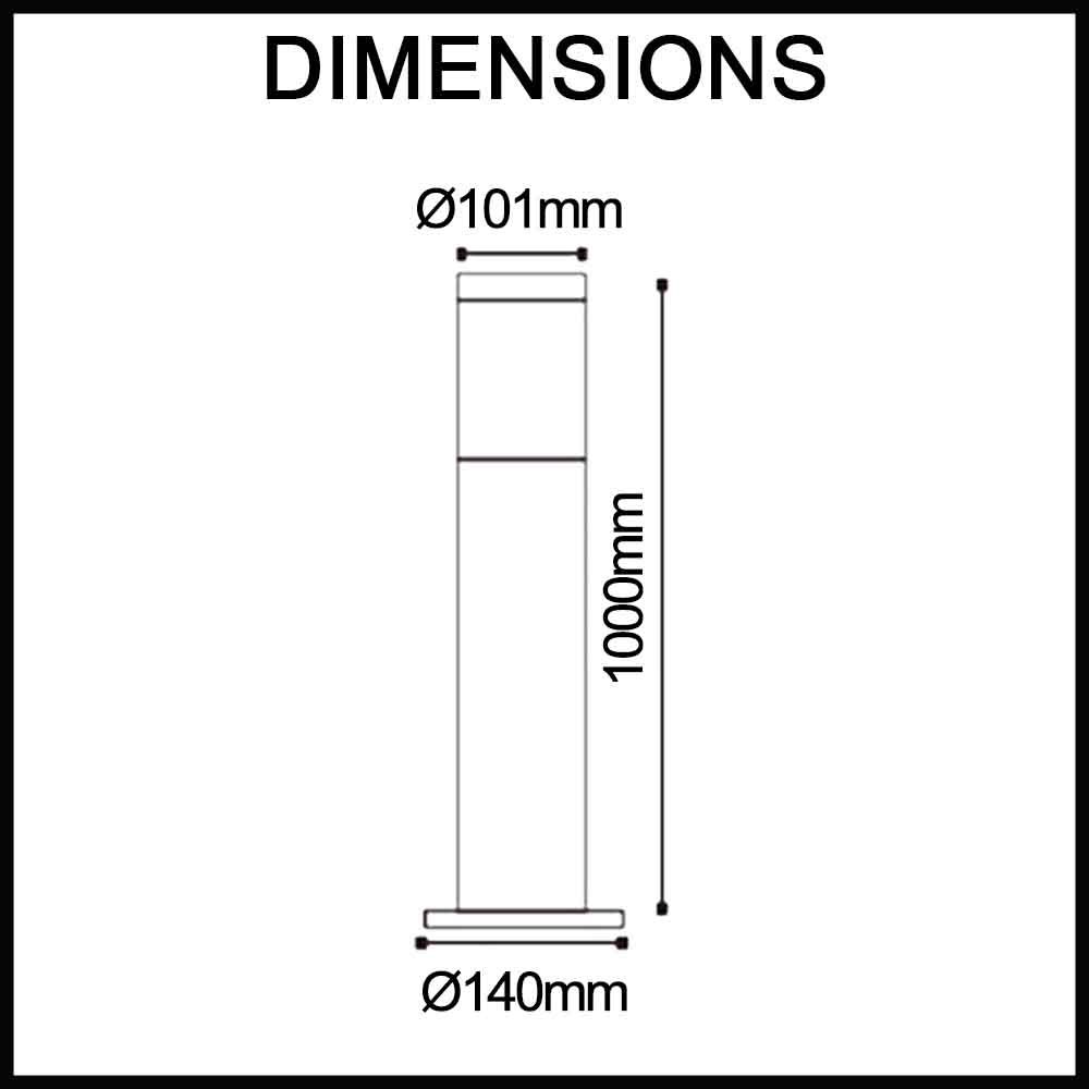 Elanora Stainless Steel Round Bollard Path Light - 240V E27 - 1000mm - IP44 - Black