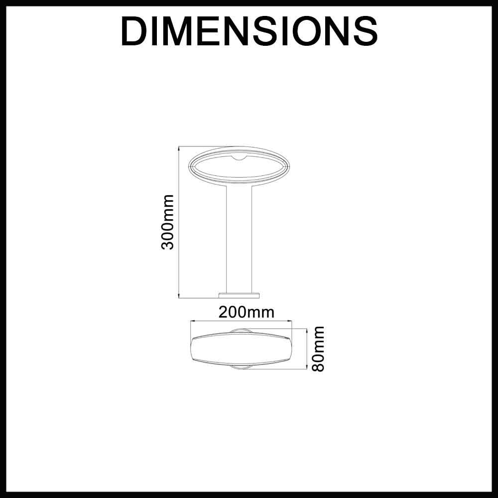 Horus LED Bollard Path Light - 240V - 300mm - IP54 - Oval - Matte Black