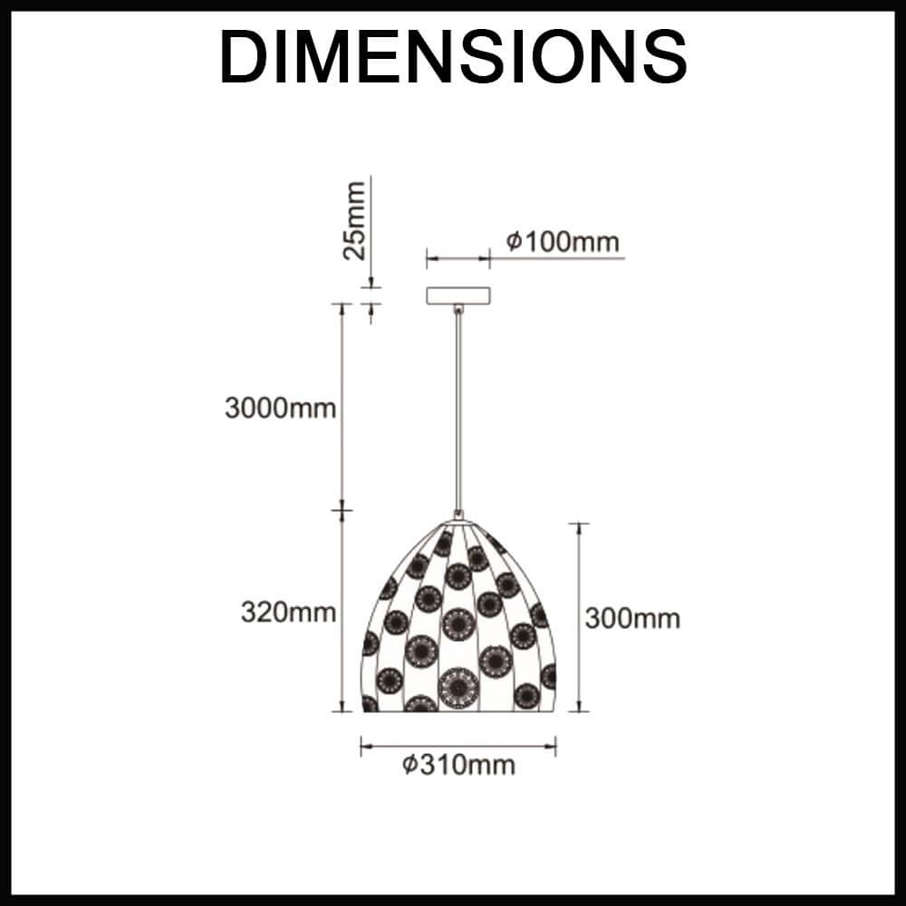 Sari Ellipse Chrome 310mm Metal E27 Pendant Light Dimensions Guide