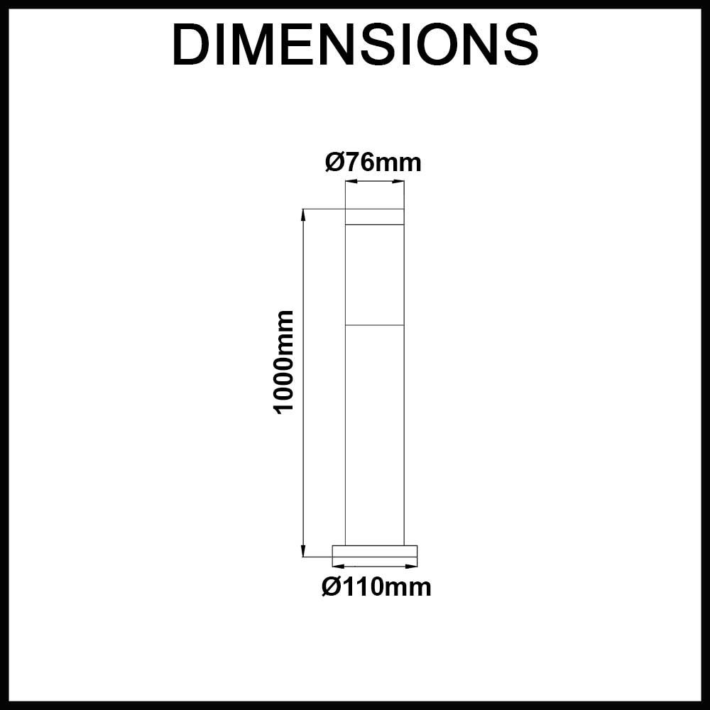 Torre Round Bollard Light - IP44 - E27 - 1000mm - Stainless Steel