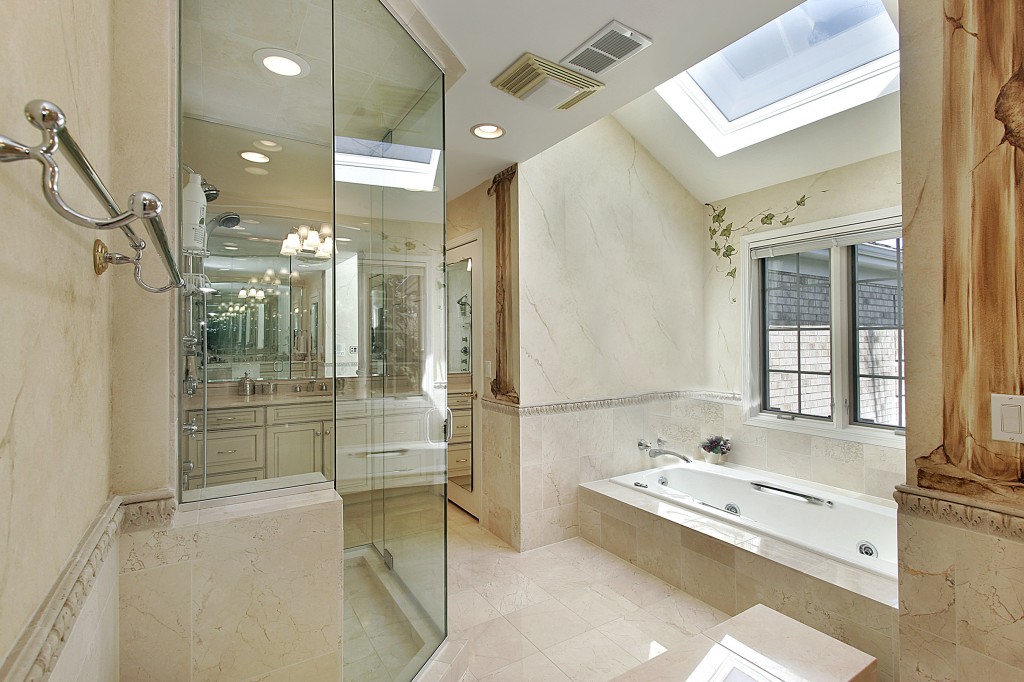 Luxury bathroom with skylight
