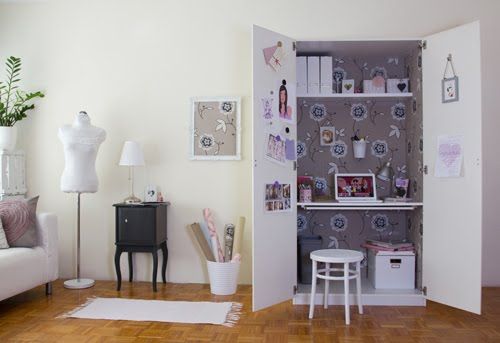 office nook in a free standing wardrobe