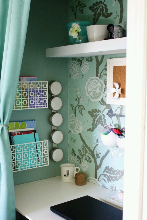 office nook with curtain