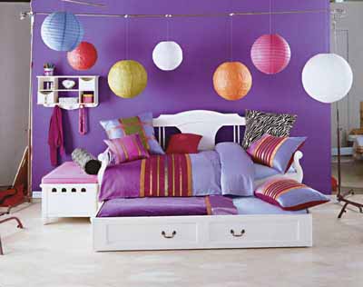 Teenage bedroom with colour and storage