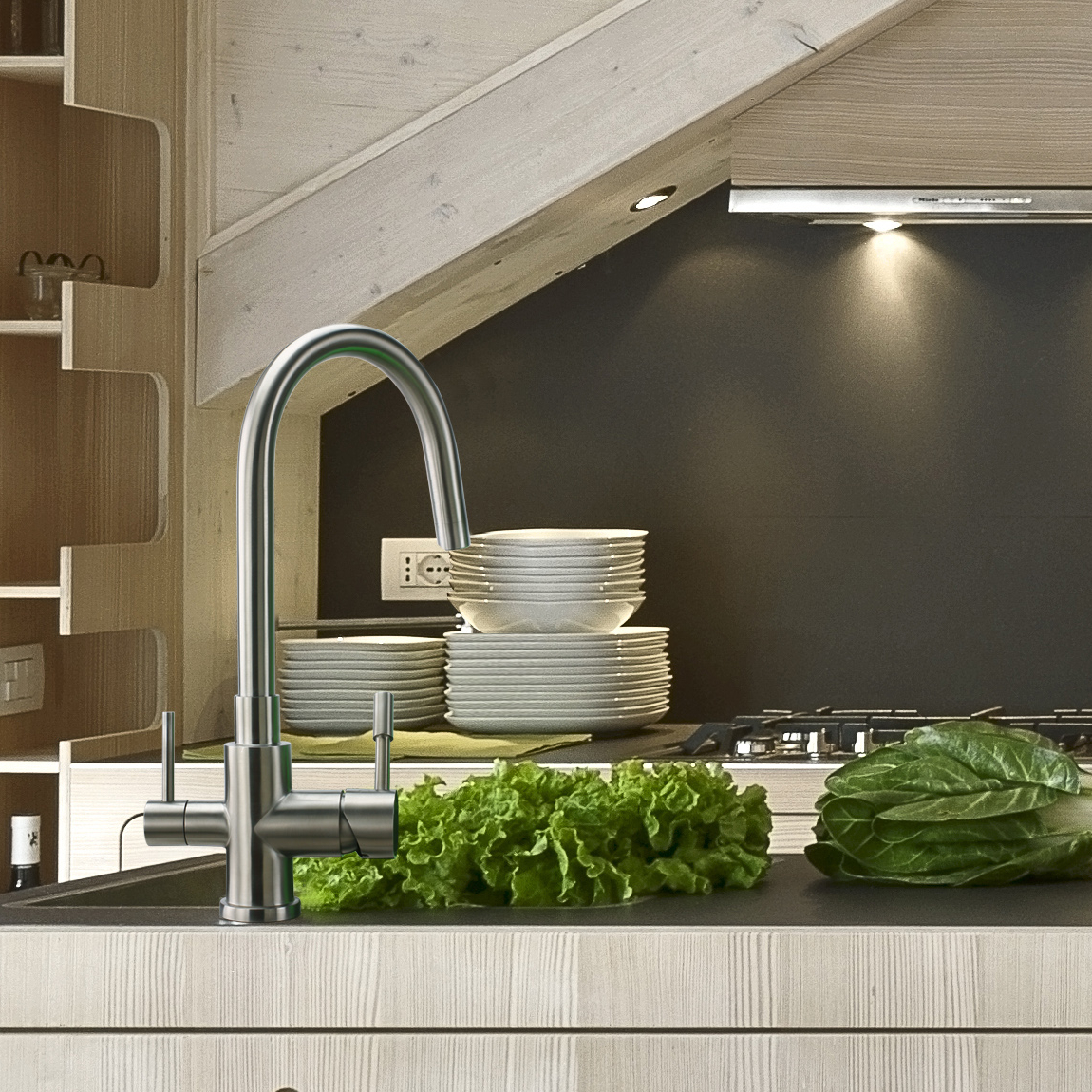 SWEDIA Otto - Stainless steel kitchen sink mixer with filtered water outlet - Brushed