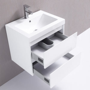 wall-hung vanities for small bathrooms Bathroom Vanity Unit with Integrated Basin - 600mm Wide - Polyurethane Finish Poly Marble - Wall Hung