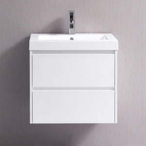 Bathroom Vanity Unit with Integrated Basin - 600mm Wide - Polyurethane Finish Poly Marble - Wall Hung