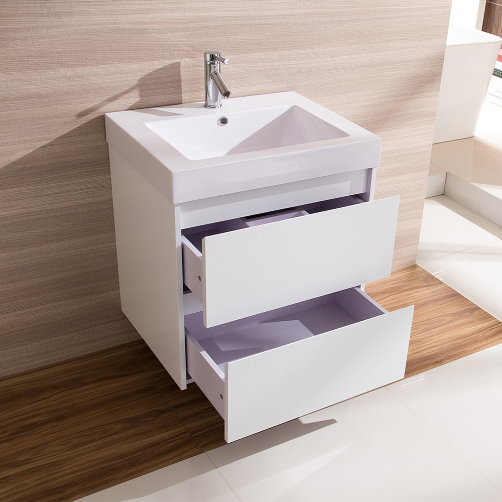 wall-hung vanities for small bathrooms Bathroom Vanity Unit with Integrated Basin - 600mm Wide - Polyurethane Finish Poly Marble - Wall Hung