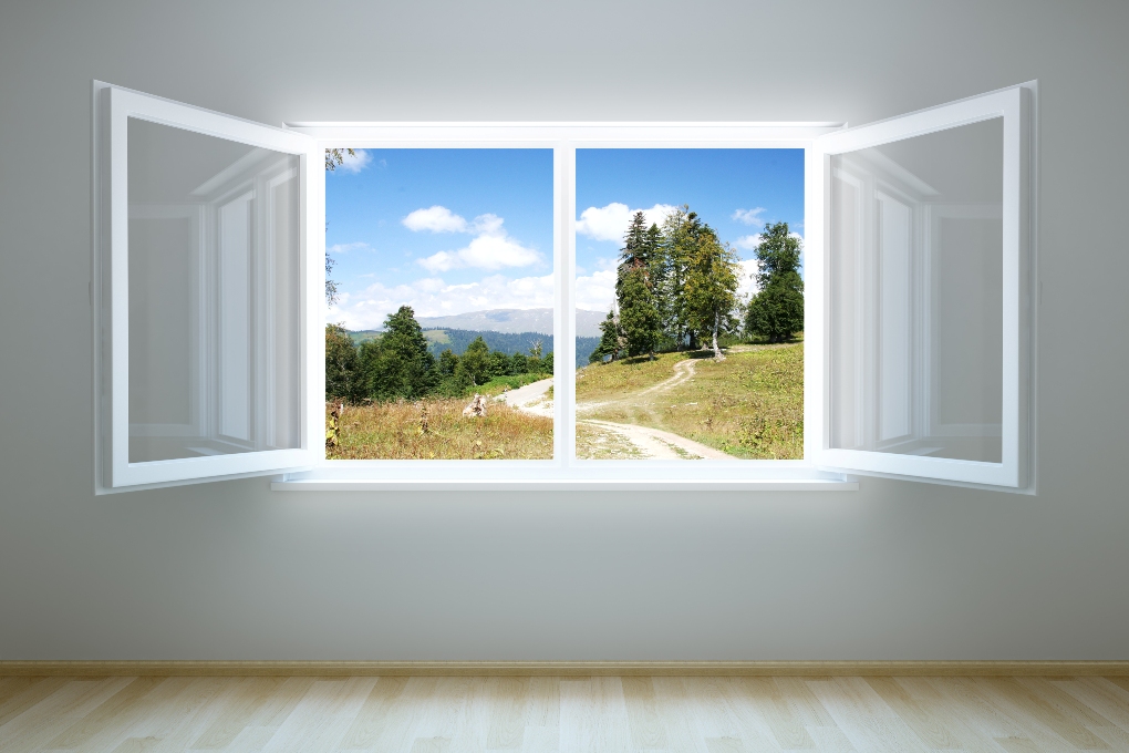 3d rendering of an empty room with open window