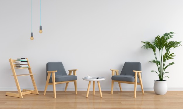 living room chairs table shelf plant lights