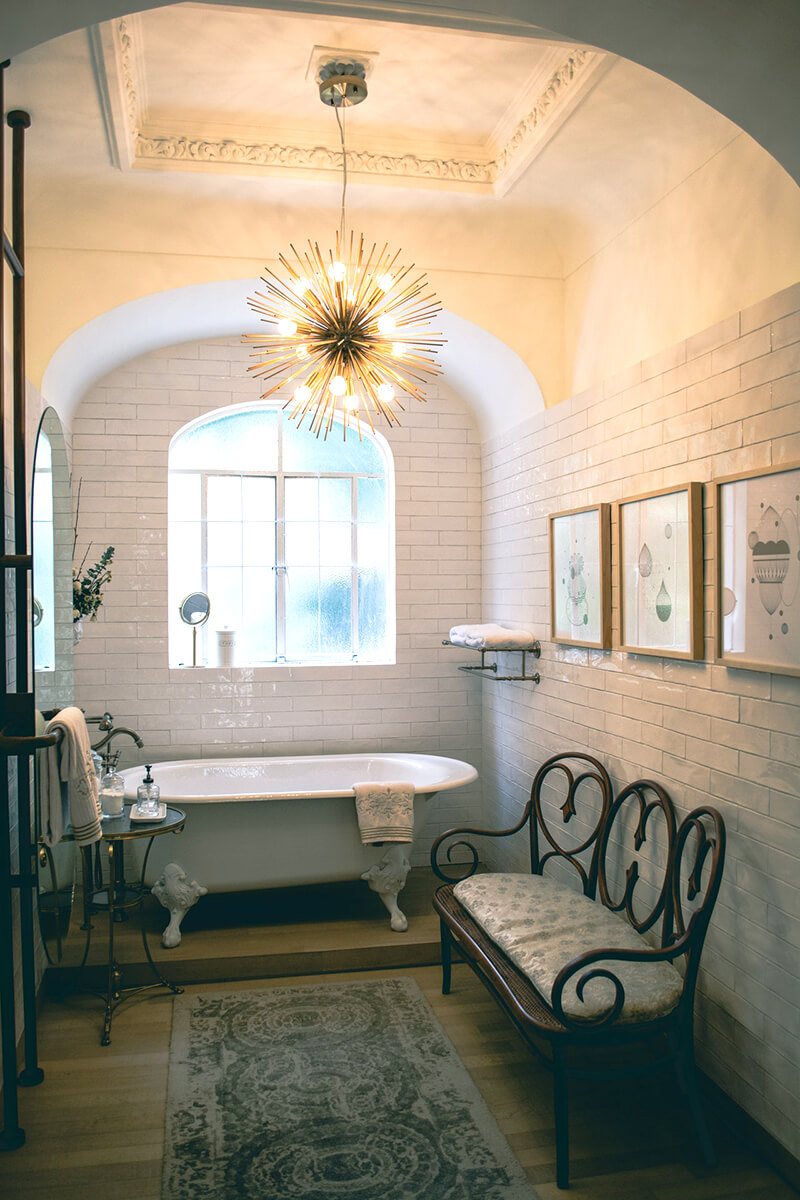 vintage bathroom with period pendant lamp