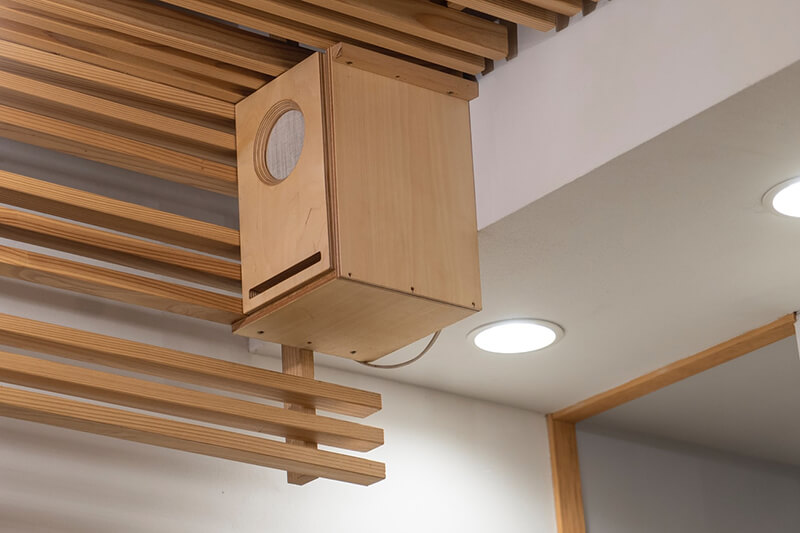 downlights on wood ceiling