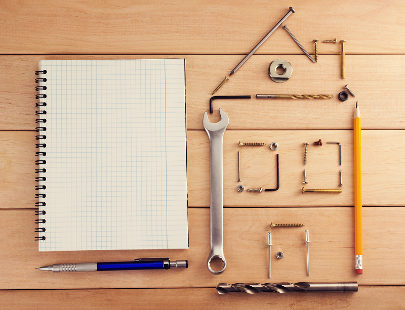 planning a home renovation notebook and tools