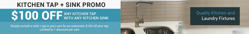 kitchen tap and sink bundle promo banner $100 off kitchen tap and sink bundle