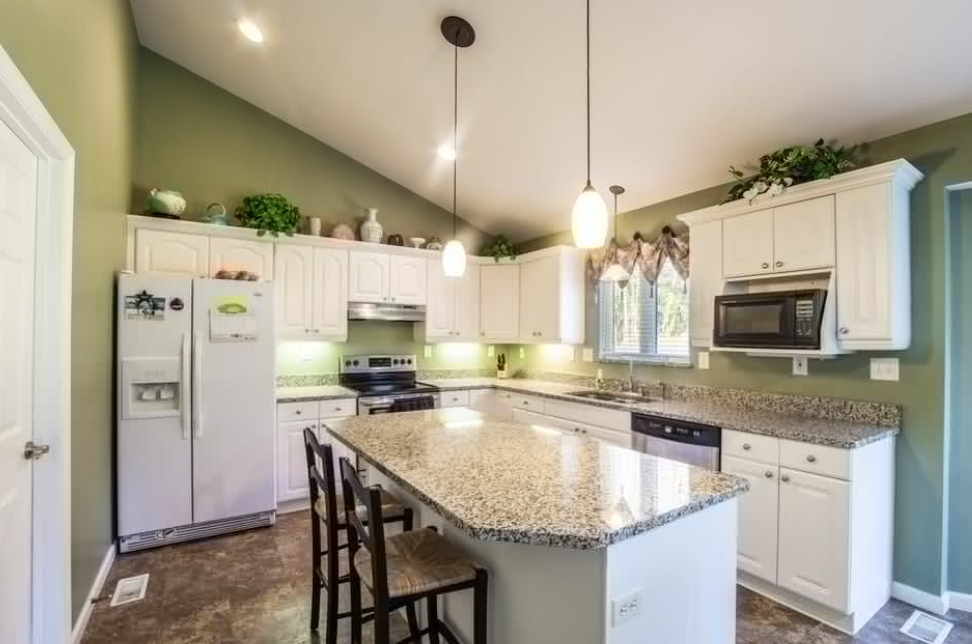 kitchen in white and green