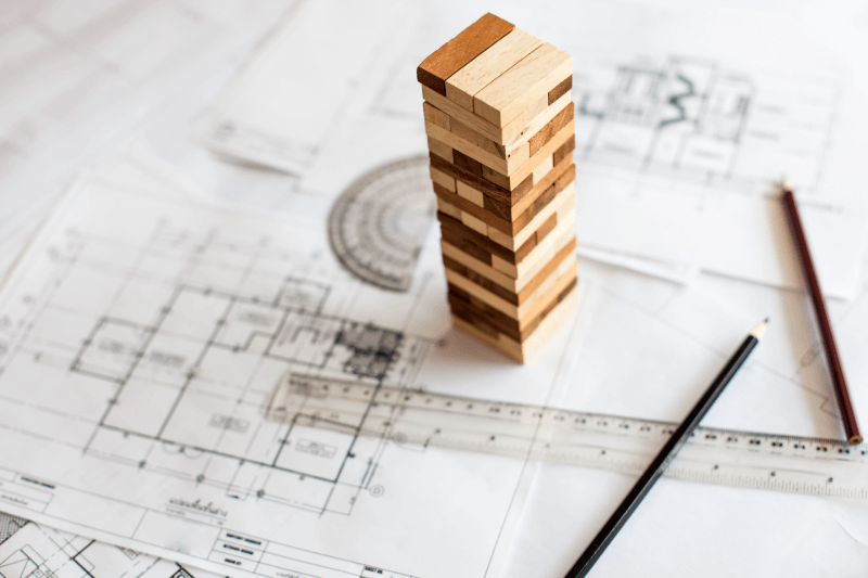 Wood Blocks on Architectural Plan wood blocks, architectural plan