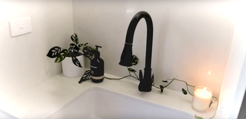 Vintage Matte Black Mixer Tap on Laundry Sink matte black tapware, laundry tapware, pull-out mixer tap